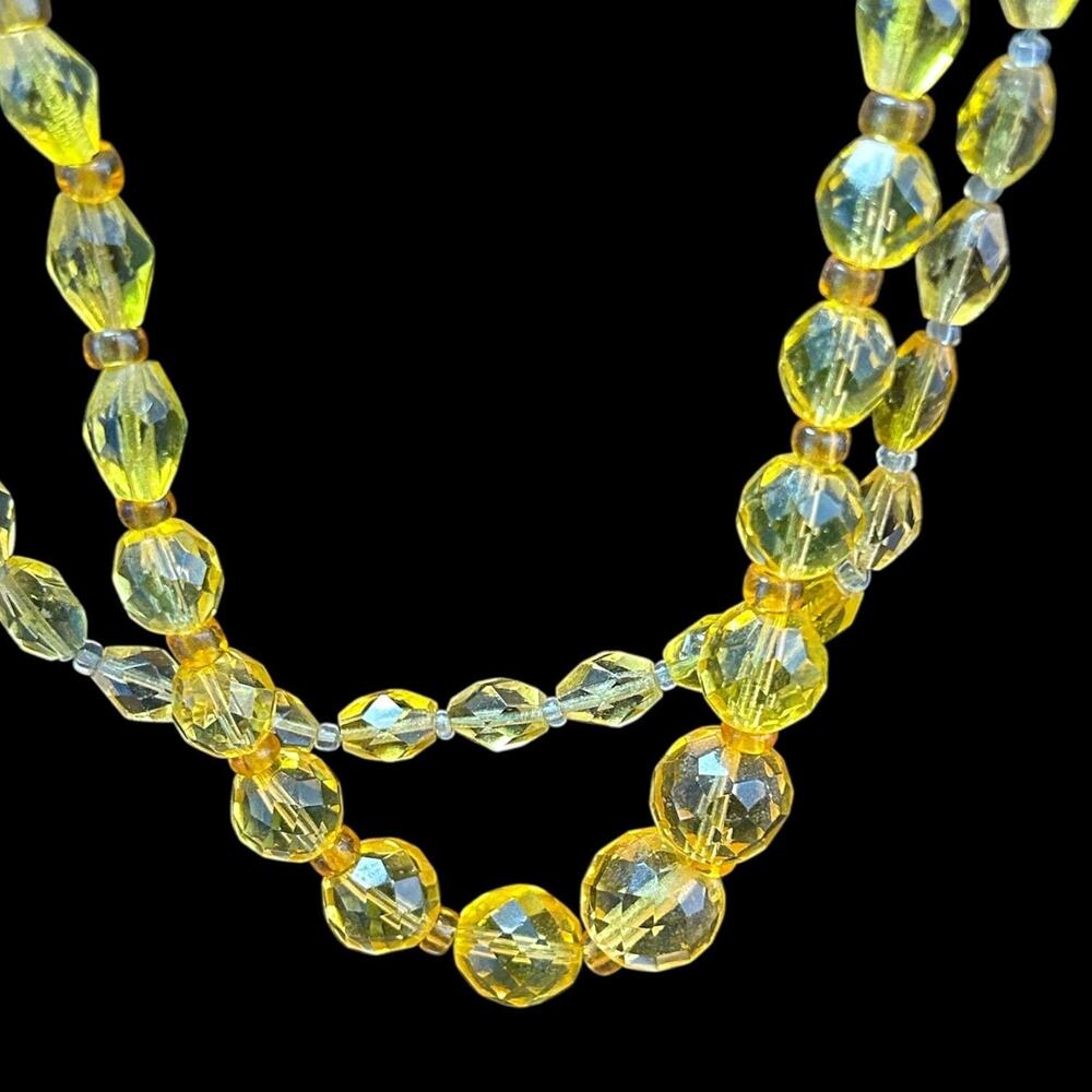 Vintage 48” Yellow Faceted Glass Bead Necklace Long Flapper Style Strand